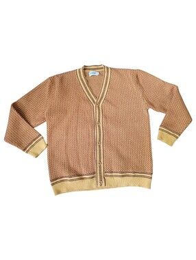 Oxknit Mens Cardigan Sweater Harvest Gold Retro Style Long Sleeve V Neck MD